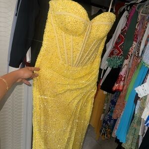 Custom made yellow corset strapless gown dress